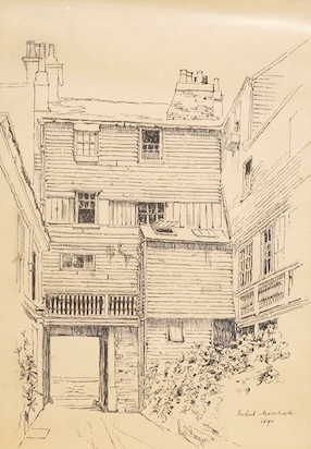 Herbert Menzies Marshall (1841-1913), Study of a house, signed and dated 1890 lower right, pen and ink, mounted, unframed, 27 x 19cm
